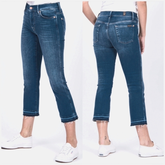 7 For All Mankind Cropped Boot frayed hems jeans size 29 - Picture 1 of 12